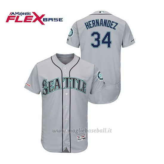 Maglia Baseball Uomo Seattle Mariners Felix Hernandez 150th Aniversario Patch Autentico Flex Base Grigio